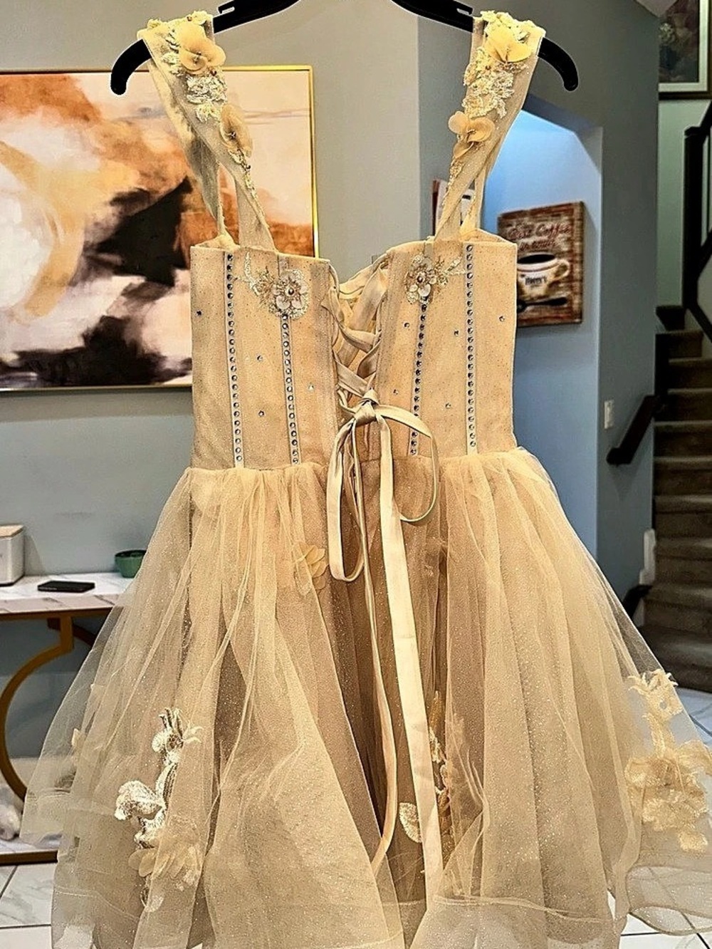 Embellished Tulle Prom Dress in Cream - Picture 6 of 10